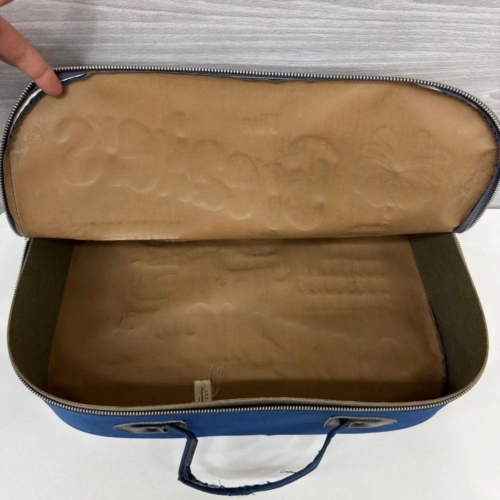 Vintage The Breakers Waikiki Hawaii Souvenir Travel Bag Natco Blue Suitcase